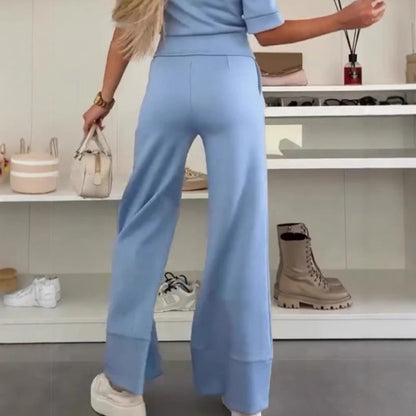 2-teiliges Set aus einfarbigem Reversoberteil und Hose mit weitem Bein