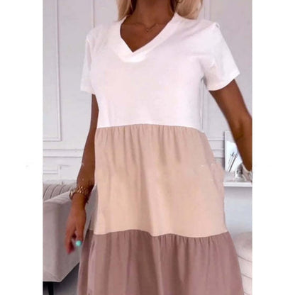 Women’s Elegant Color Block V-Neck Long Dress