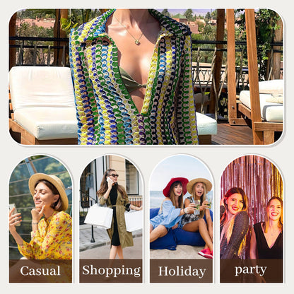 Beach Knit Colorful Print Long-Sleeve Maxi Dress