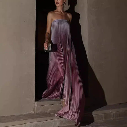 Was soll ich morgen anziehen?💕Trägerloses Abendkleid mit Farbverlauf und Plisseefalten