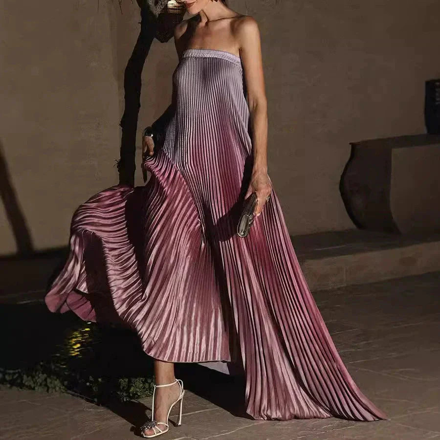 Was soll ich morgen anziehen?💕Trägerloses Abendkleid mit Farbverlauf und Plisseefalten