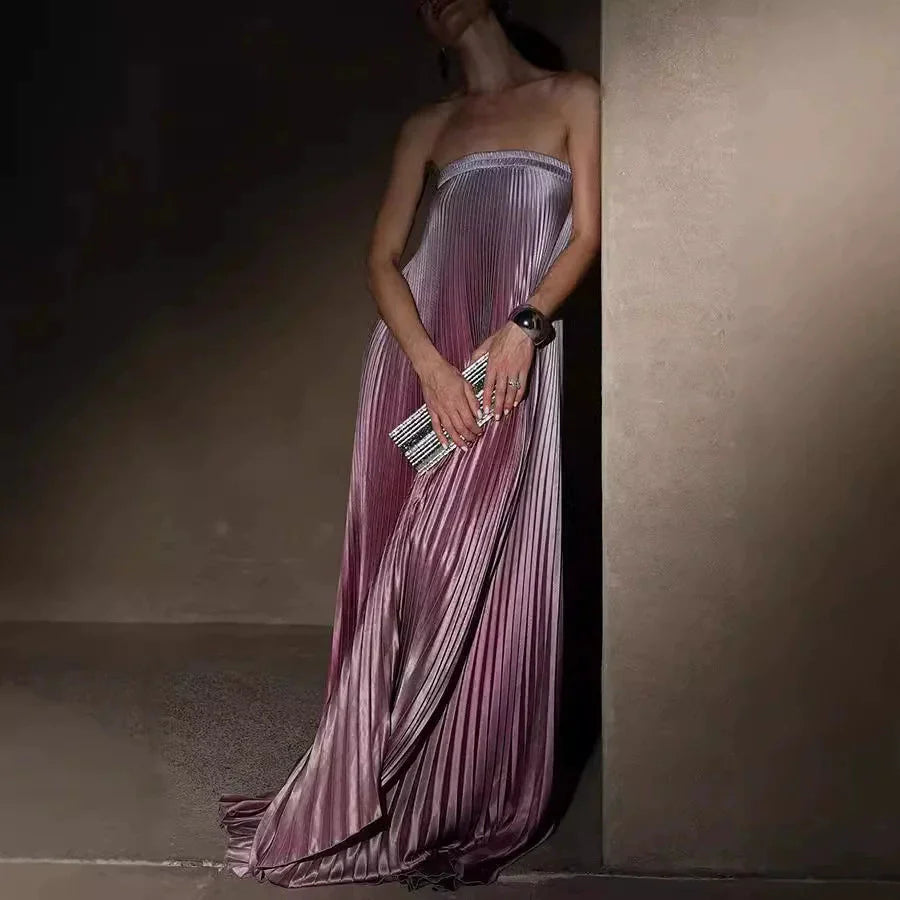 Was soll ich morgen anziehen?💕Trägerloses Abendkleid mit Farbverlauf und Plisseefalten