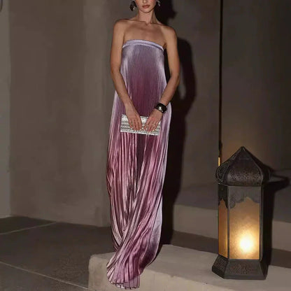 Was soll ich morgen anziehen?💕Trägerloses Abendkleid mit Farbverlauf und Plisseefalten