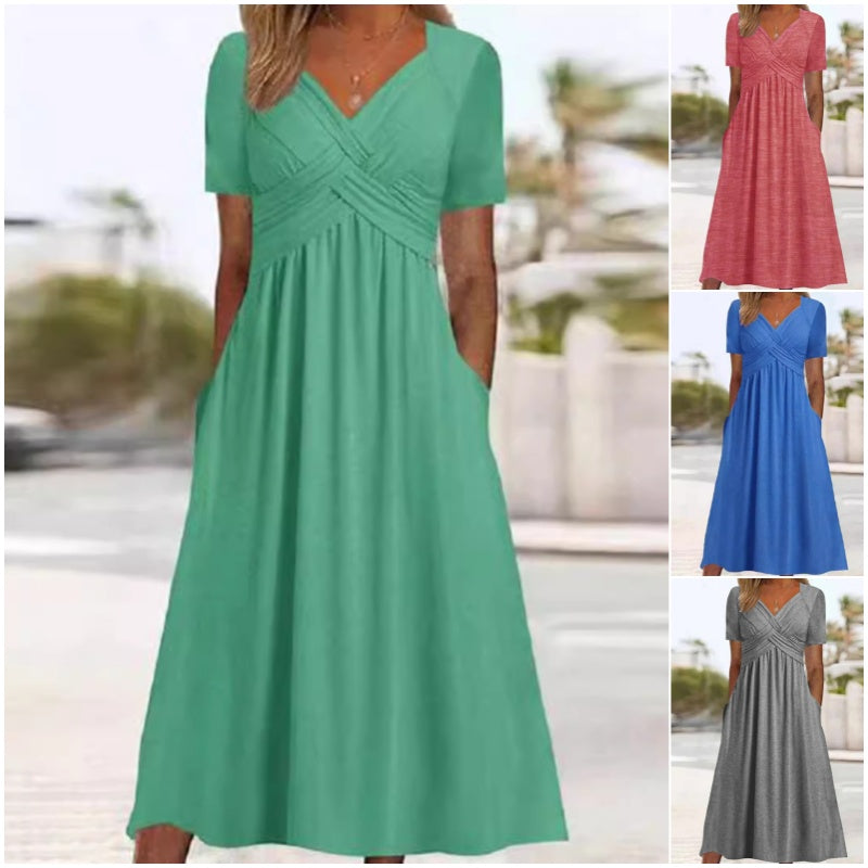👗 Women’s V-Neck Short Sleeve Long Dress 🌸 Elegant Flowing Fit, Comfortable Fabric &amp; Effortless Everyday Style
