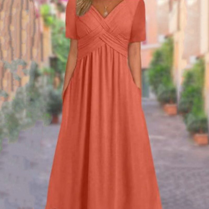 👗💙 70% OFF TODAY! ✨ Women’s V-Neck Short Sleeve Long Dress 🌸 Elegant Flowing Fit, Comfortable Fabric &amp; Effortless Everyday Style