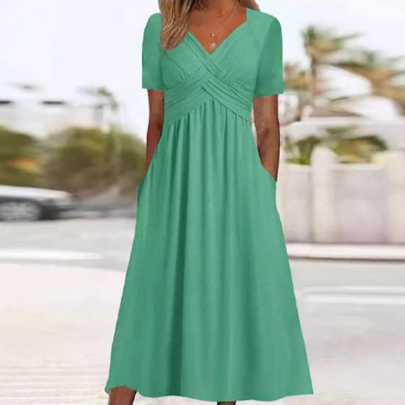 👗 Women’s V-Neck Short Sleeve Long Dress 🌸 Elegant Flowing Fit, Comfortable Fabric &amp; Effortless Everyday Style