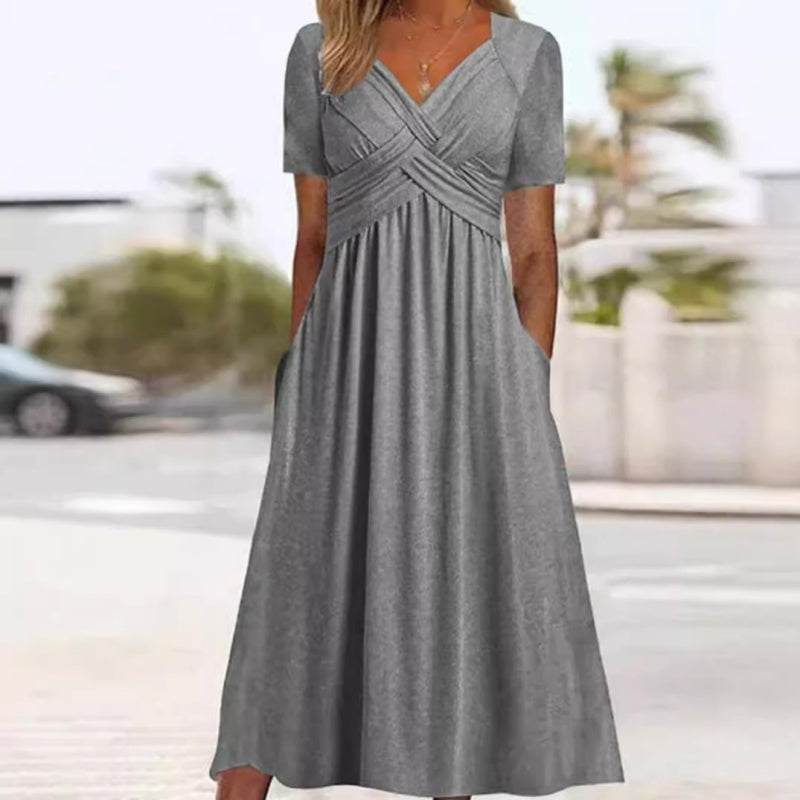 👗 Women’s V-Neck Short Sleeve Long Dress 🌸 Elegant Flowing Fit, Comfortable Fabric &amp; Effortless Everyday Style