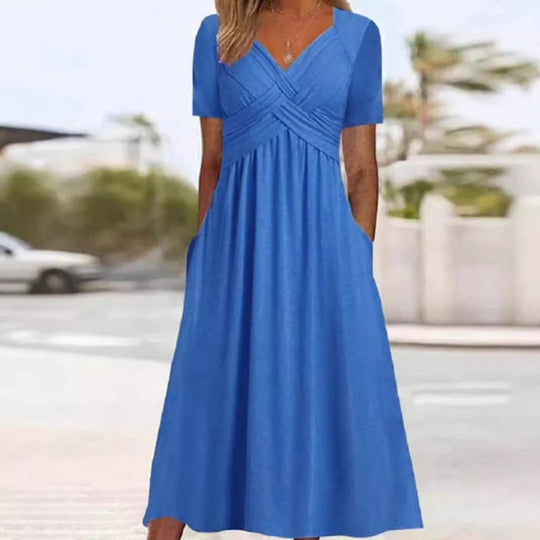 👗💙 70% OFF TODAY! ✨ Women’s V-Neck Short Sleeve Long Dress 🌸 Elegant Flowing Fit, Comfortable Fabric &amp; Effortless Everyday Style