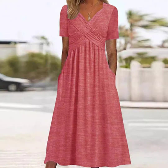 👗💙 70% OFF TODAY! ✨ Women’s V-Neck Short Sleeve Long Dress 🌸 Elegant Flowing Fit, Comfortable Fabric &amp; Effortless Everyday Style