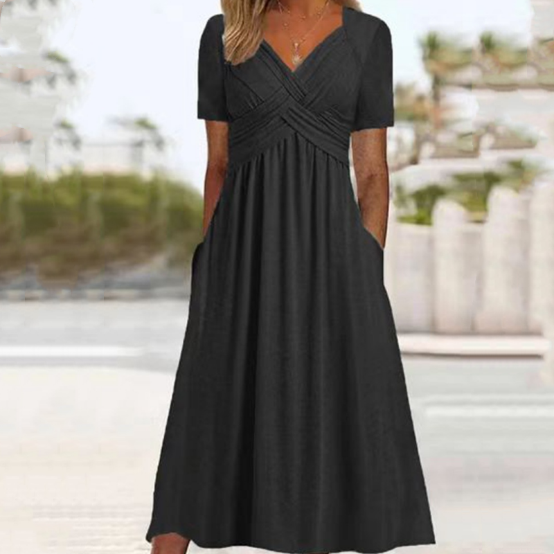 👗💙 70% OFF TODAY! ✨ Women’s V-Neck Short Sleeve Long Dress 🌸 Elegant Flowing Fit, Comfortable Fabric &amp; Effortless Everyday Style