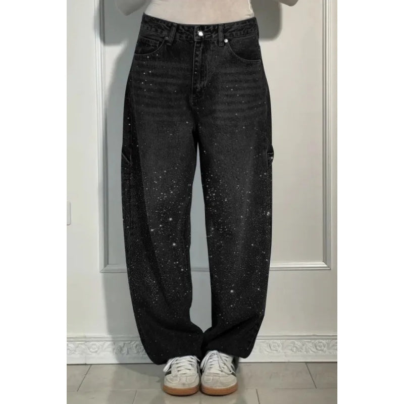 🌸Frühlingsangebote💐 Gerade geschnittene Damenjeans mit Strasssteinen（Kostenloser Versand）