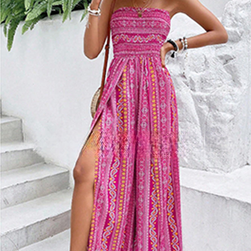 🔥💕Women's Printed High-Slit Strapless Jumpsuit