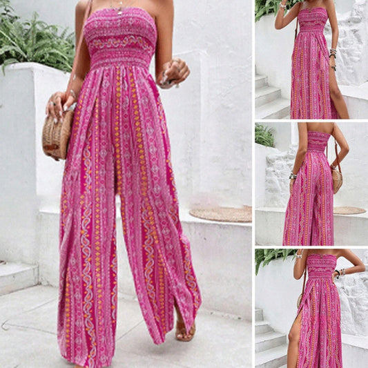 🔥💕Women's Printed High-Slit Strapless Jumpsuit