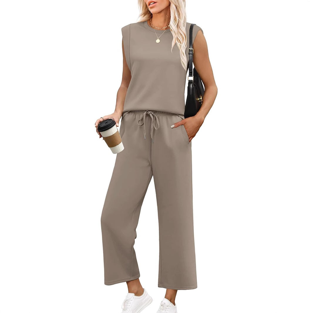 🌺2026 Neu eingetroffen - 50% OFF🌺Damen Casual Cap Ärmel Top Weite Hosen Set