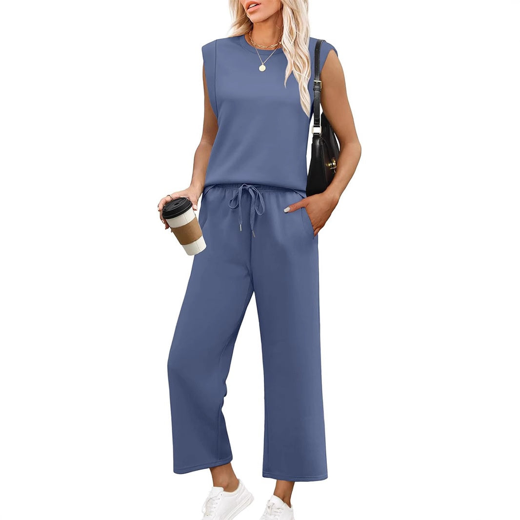🌺2026 Neu eingetroffen - 50% OFF🌺Damen Casual Cap Ärmel Top Weite Hosen Set