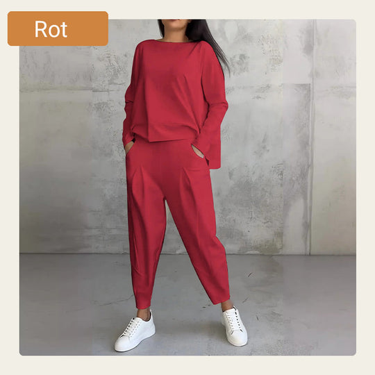 🔥2-teiliges Set mit langärmeligem Oberteil mit Rundhalsausschnitt ＆ Hose🔥