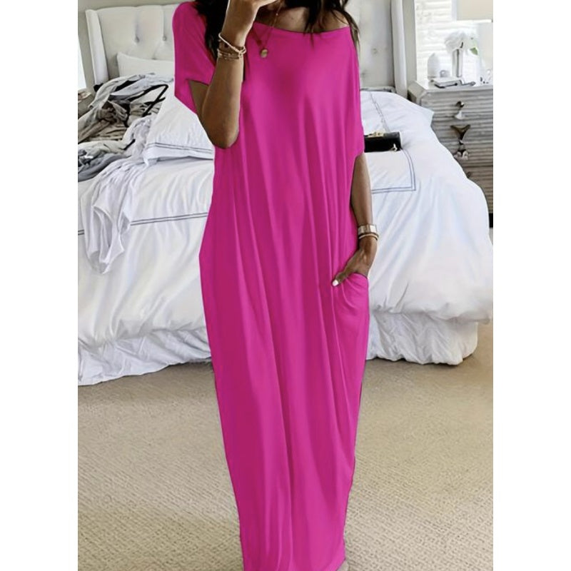 ☀️🌿 Langes Sommerkleid für Damen – luftig, locker &amp; einfarbig: Perfekt für heiße Tage. Kurzärmelig &amp; knöchellang für maximalen Tragekomfort ✨🌸 Jetzt entdecken!