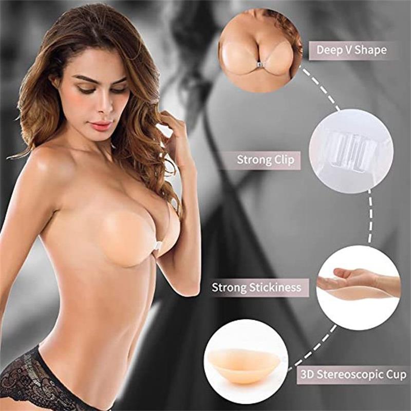 🔥 BUY 2 GET 1 FREE! ✨ Front Closure Adhesive Invisible Push-Up Bra (2 Pairs) 💖 Instant Lift &amp; Seamless Support
