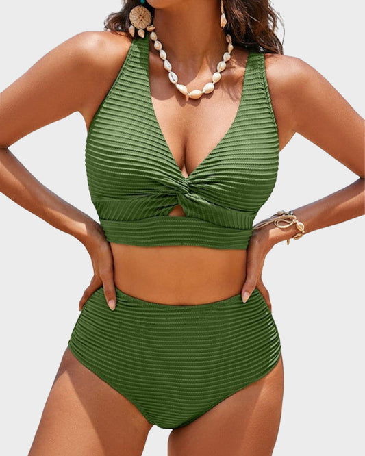 👙2025 New Type ~50% OFF 👙Texturiertes Bikini-Set mit Knotendetail und High-Waist-Schnitt