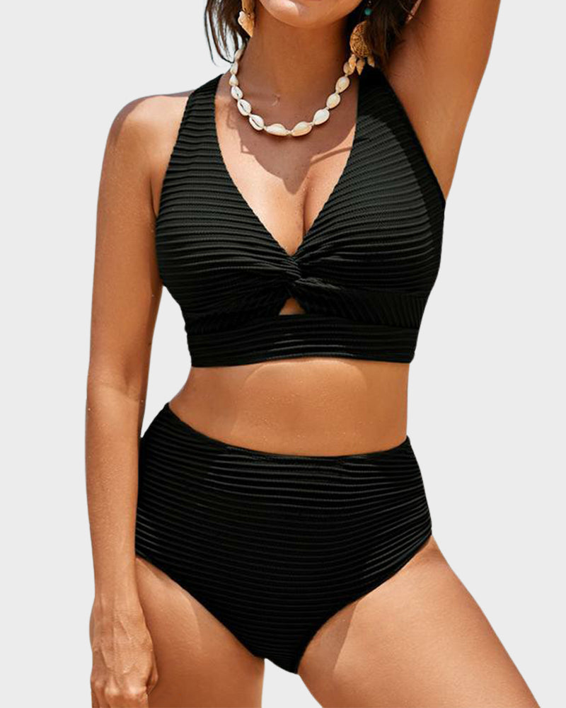 👙2025 New Type ~50% OFF 👙Texturiertes Bikini-Set mit Knotendetail und High-Waist-Schnitt