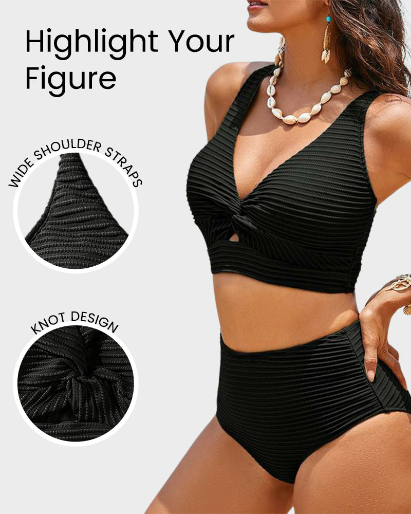 👙2025 New Type ~50% OFF 👙Texturiertes Bikini-Set mit Knotendetail und High-Waist-Schnitt
