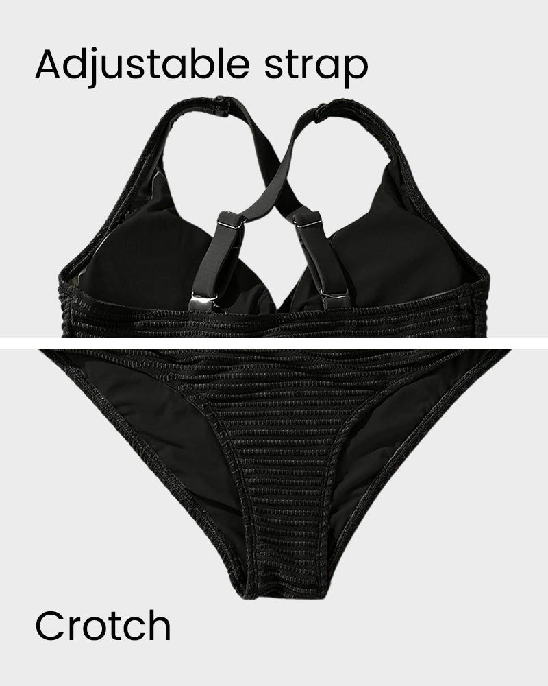 👙2025 New Type ~50% OFF 👙Texturiertes Bikini-Set mit Knotendetail und High-Waist-Schnitt