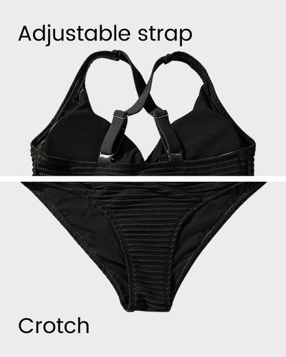 👙2025 New Type ~50% OFF 👙Texturiertes Bikini-Set mit Knotendetail und High-Waist-Schnitt