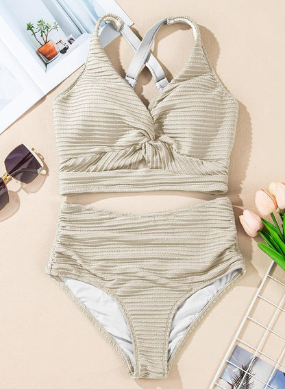 👙2025 New Type ~50% OFF 👙Texturiertes Bikini-Set mit Knotendetail und High-Waist-Schnitt