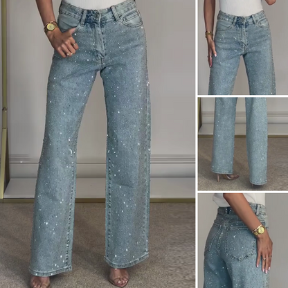 🔥Straight Leg Jeans mit Strasssteinen
