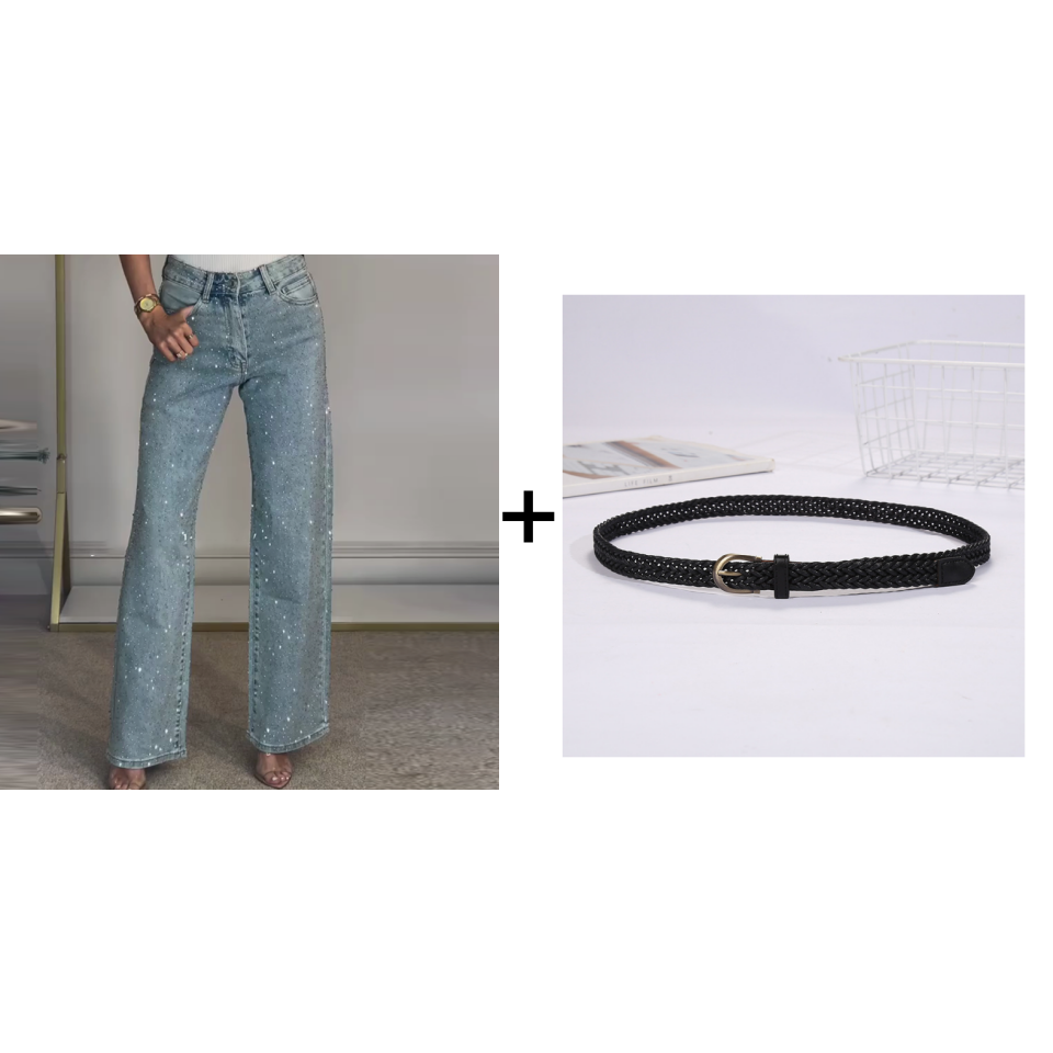 🔥Straight Leg Jeans mit Strasssteinen