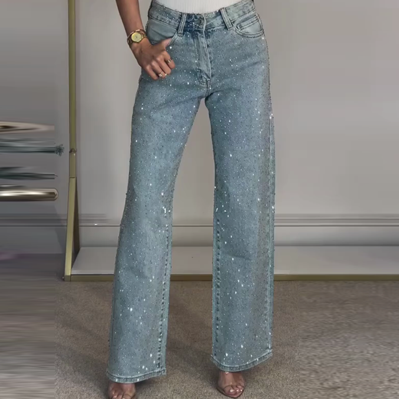 🔥Straight Leg Jeans mit Strasssteinen