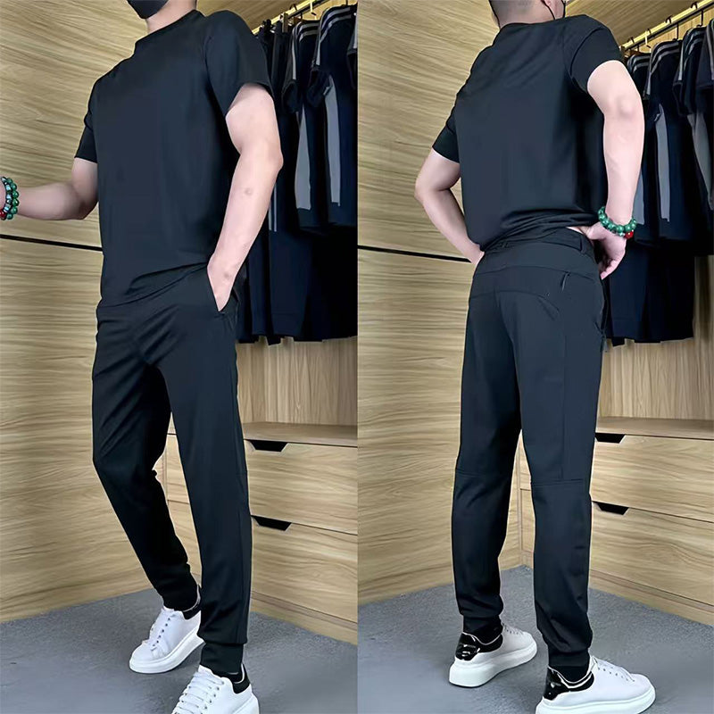 🎁💐Lässiges Stretch-Set für Herren aus Eisseide mit T-Shirt und Hose