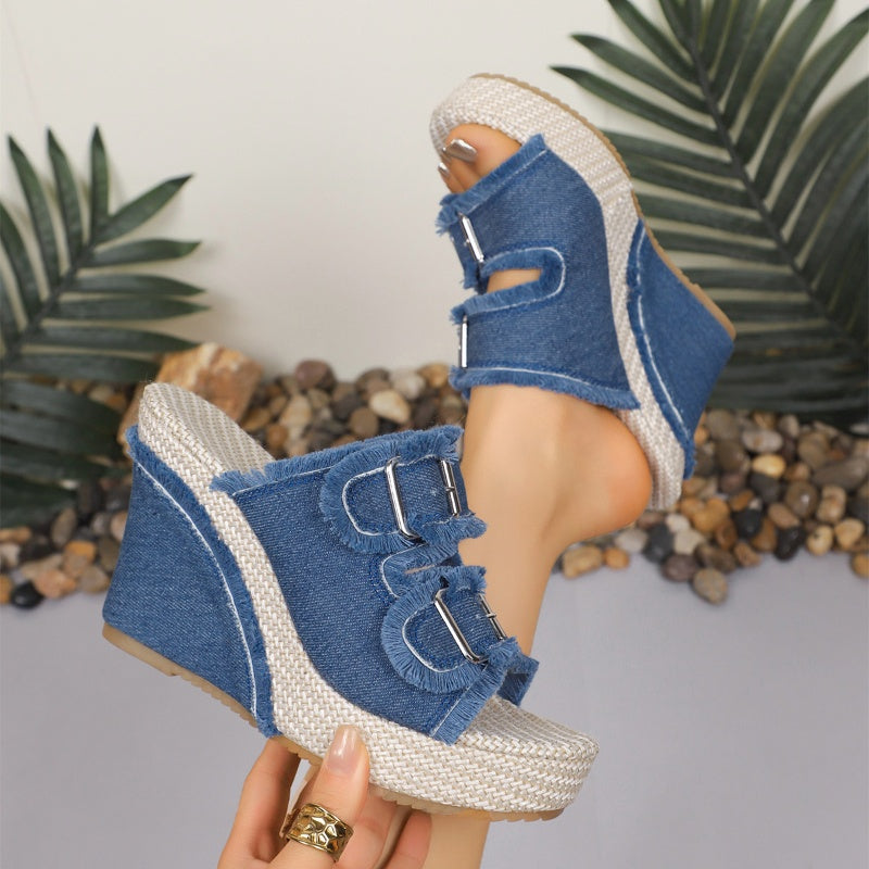 📢📢50 % Rabatt!! ⏰Lässige Denim-Plateau-Sandalen für Damen