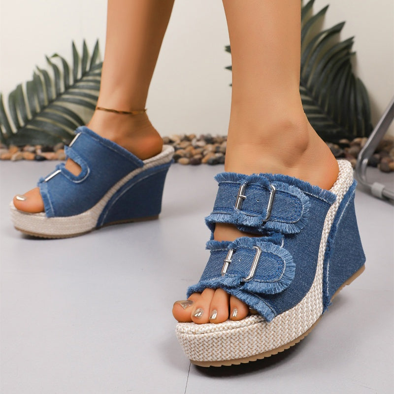 📢📢50 % Rabatt!! ⏰Lässige Denim-Plateau-Sandalen für Damen
