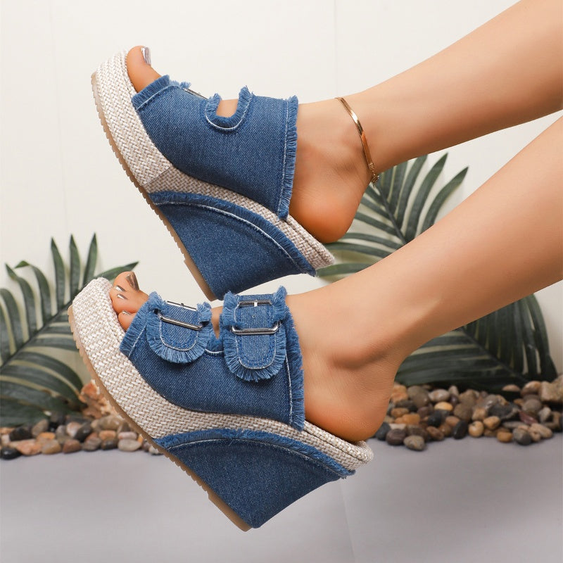 📢📢50 % Rabatt!! ⏰Lässige Denim-Plateau-Sandalen für Damen