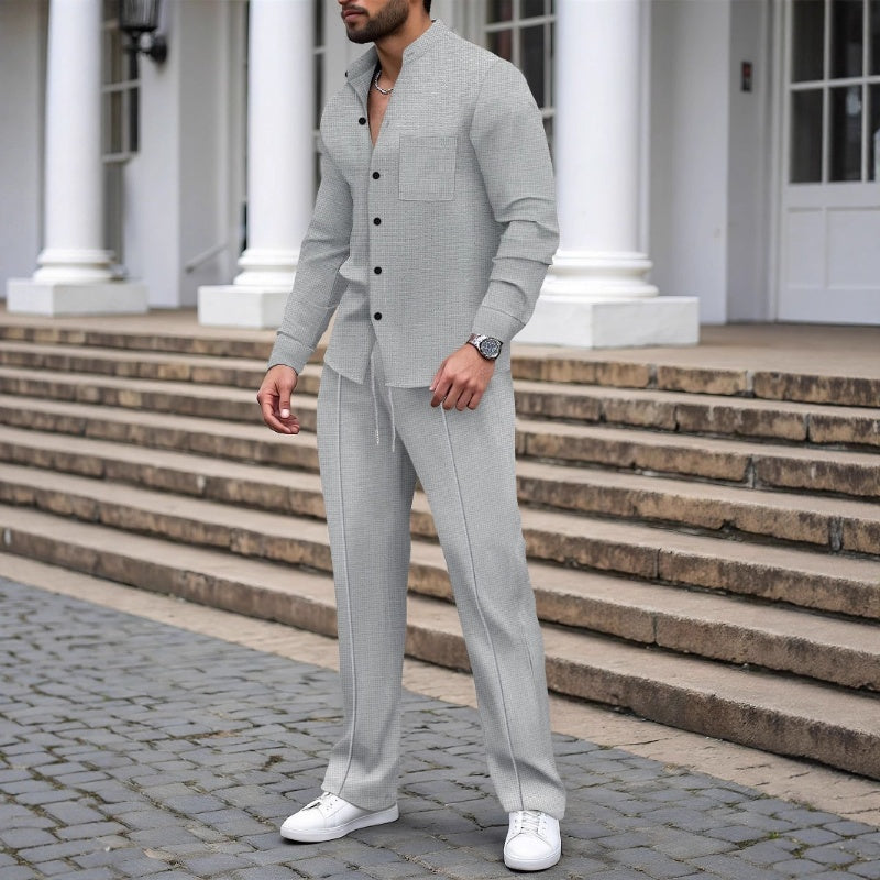 🍂👖Herren Casual Waffel Shirt Hosen 2-teiliges Set