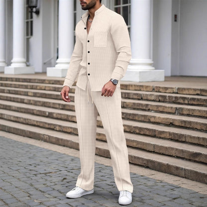 🍂👖Herren Casual Waffel Shirt Hosen 2-teiliges Set