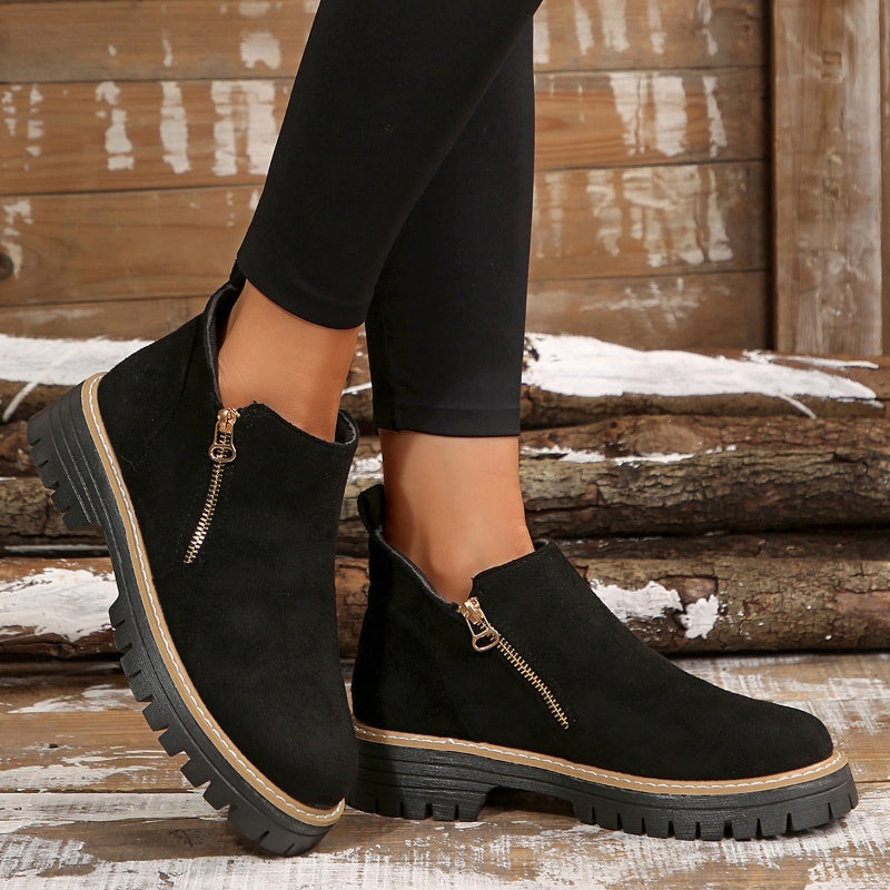 🥾 Ein Must-have für Herbst und Winter – stylische und bequeme Damenschuhe mit runder Spitze und Reißverschluss 🌟👢