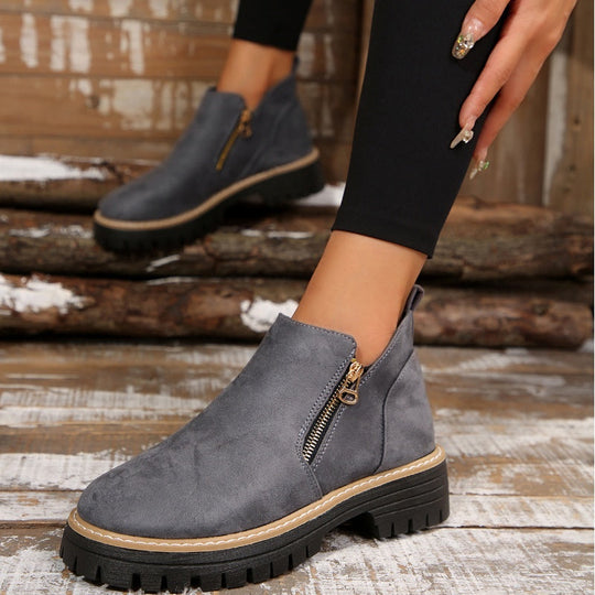 🥾 Ein Must-have für Herbst und Winter – stylische und bequeme Damenschuhe mit runder Spitze und Reißverschluss 🌟👢