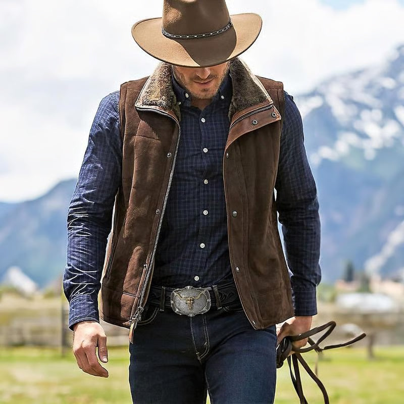 Herren-Gürtel aus geprägtem Leder im Retro-Stil mit Stierkopf-Motiv