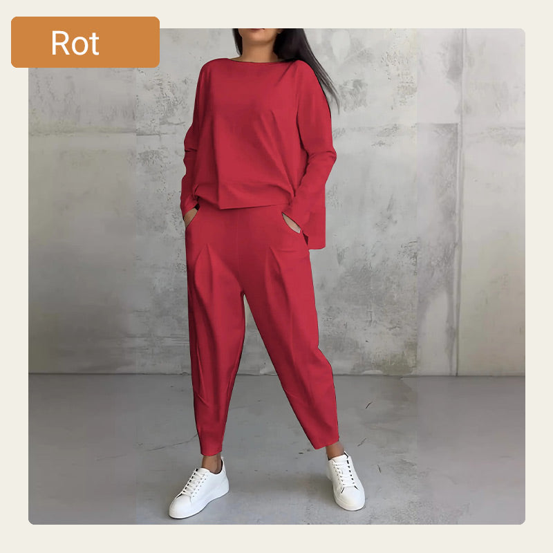 🔥2-teiliges Set mit langärmeligem Oberteil mit Rundhalsausschnitt ＆ Hose