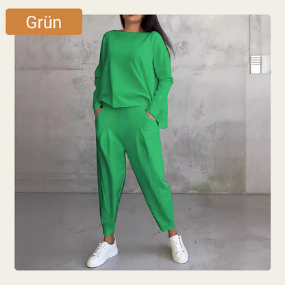 🔥2-teiliges Set mit langärmeligem Oberteil mit Rundhalsausschnitt ＆ Hose