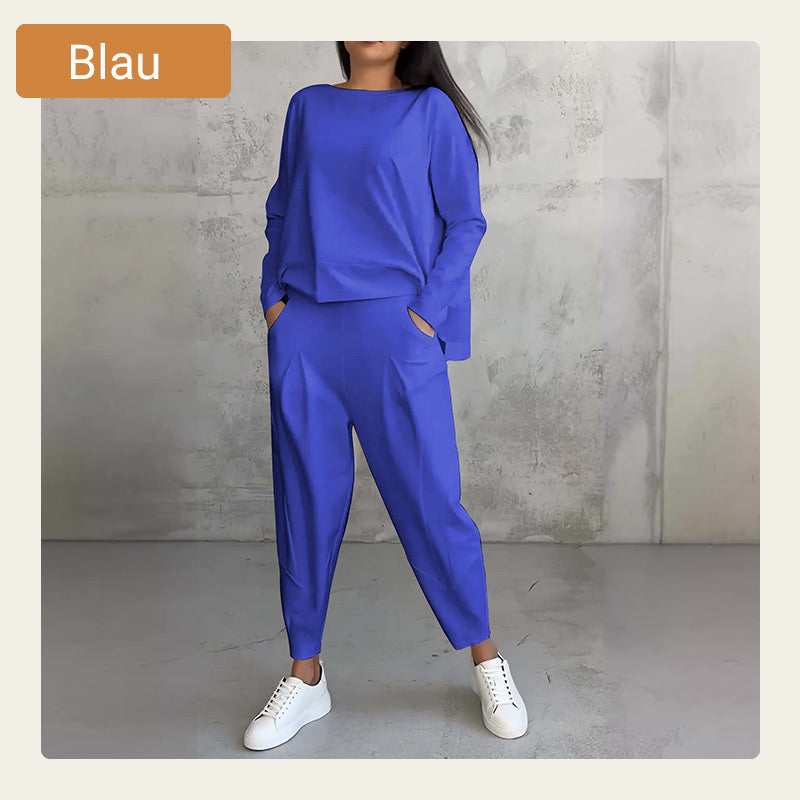 🔥2-teiliges Set mit langärmeligem Oberteil mit Rundhalsausschnitt ＆ Hose