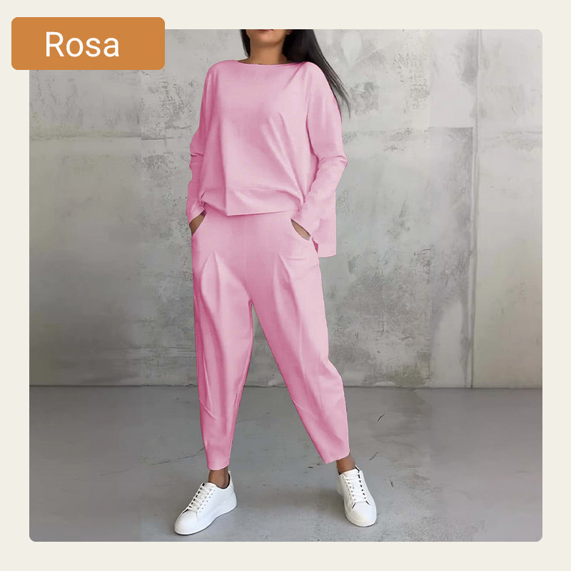 🔥2-teiliges Set mit langärmeligem Oberteil mit Rundhalsausschnitt ＆ Hose