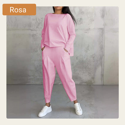 🔥2-teiliges Set mit langärmeligem Oberteil mit Rundhalsausschnitt ＆ Hose