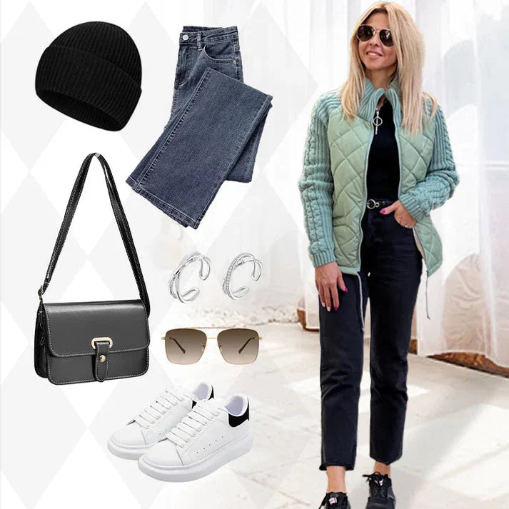 🍂Spätherbst/Frühwinter Angebote❄️Damen Strick Patchwork Puffy Jacke