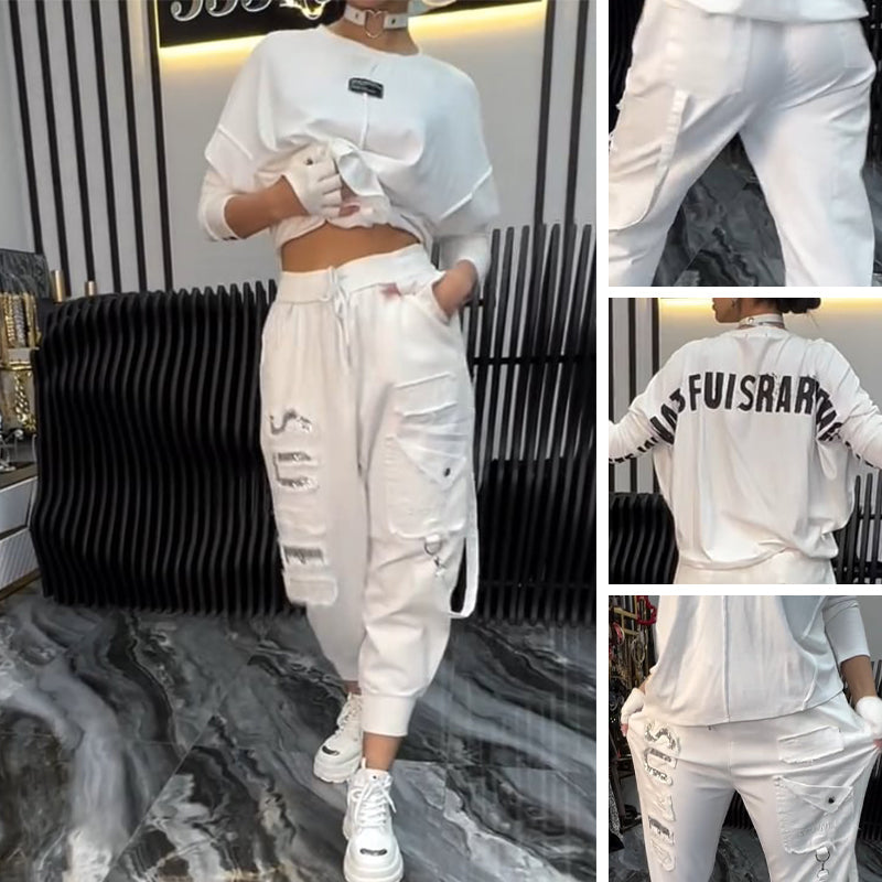 Lässiges Damen-Zweiteiler: Oberteil mit Buchstabenprint & Hose