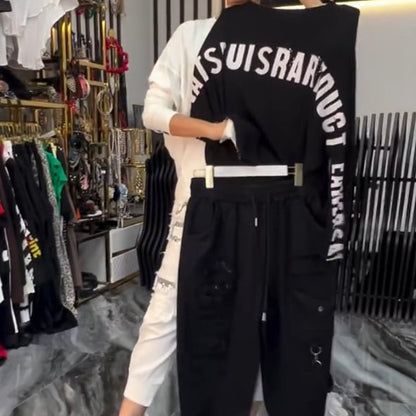 Lässiges Damen-Zweiteiler: Oberteil mit Buchstabenprint & Hose