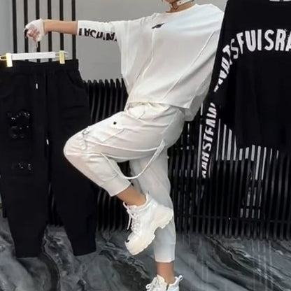 Lässiges Damen-Zweiteiler: Oberteil mit Buchstabenprint & Hose