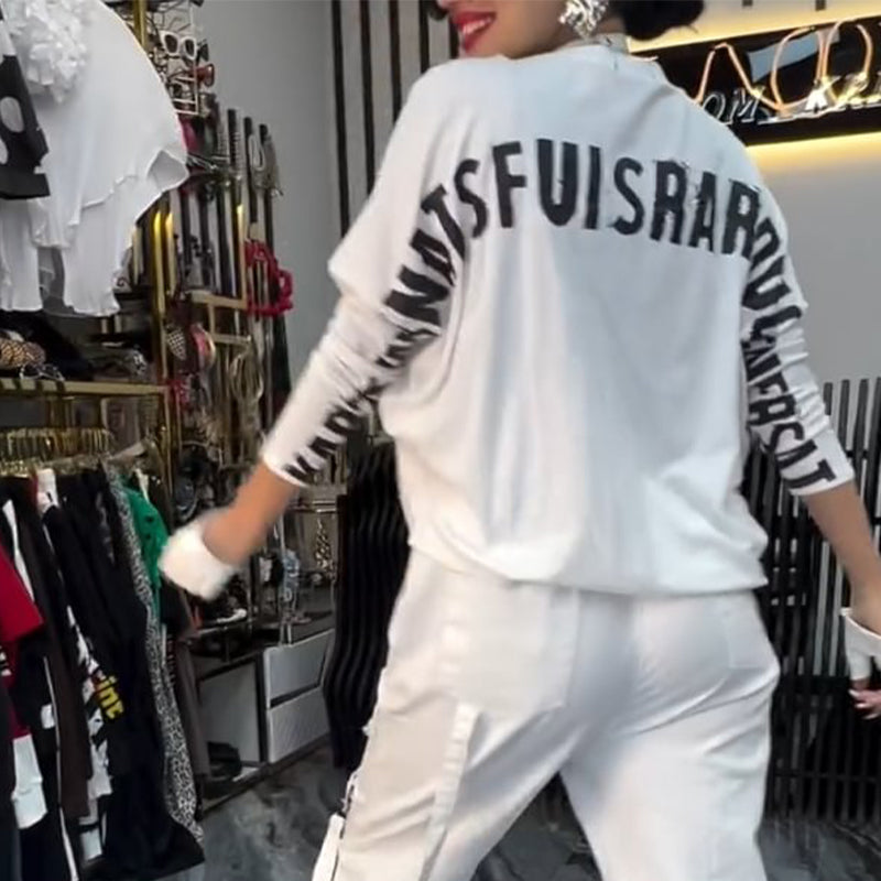 Lässiges Damen-Zweiteiler: Oberteil mit Buchstabenprint & Hose